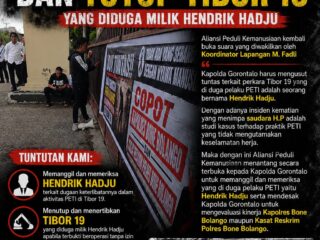 Aliansi Peduli Kemanusiaan Desak Kapolda Gorontalo Periksa Hendrik Hadju dan Tutup Tibor 19 yang Diduga Miliknya